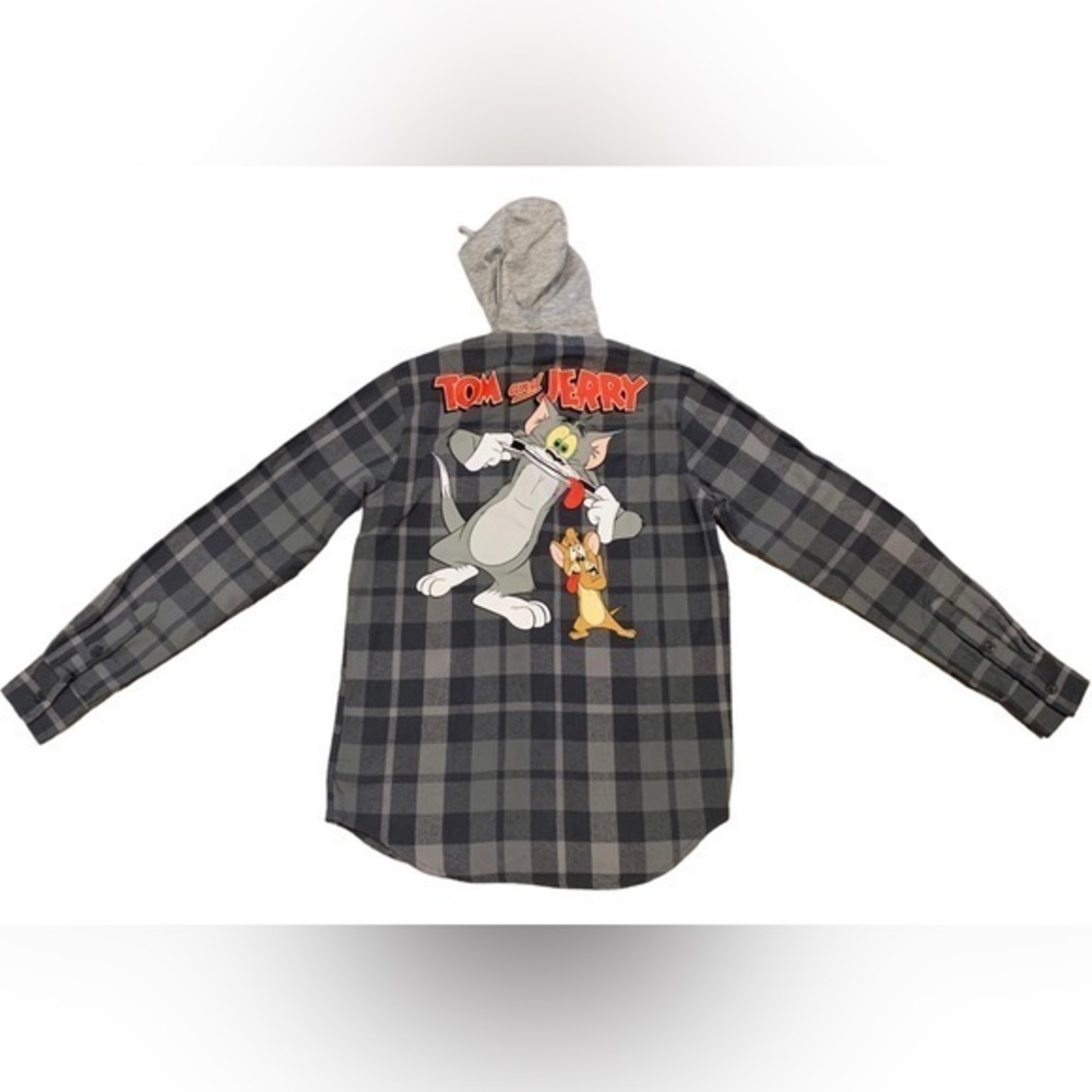 Tom‎ and Jerry Mens Gray Long Sleeve Graphic Hoodie Size Small